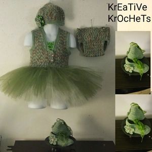 4pc.Olive Green & Brown Tutu Dress Set! Made by KrEaTiVe KrOcHeTs By TW! 💚🤎